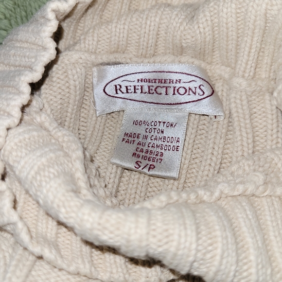 💚 100% cotton Northern Relection beige cable knit pullover size small. - Picture 3 of 3